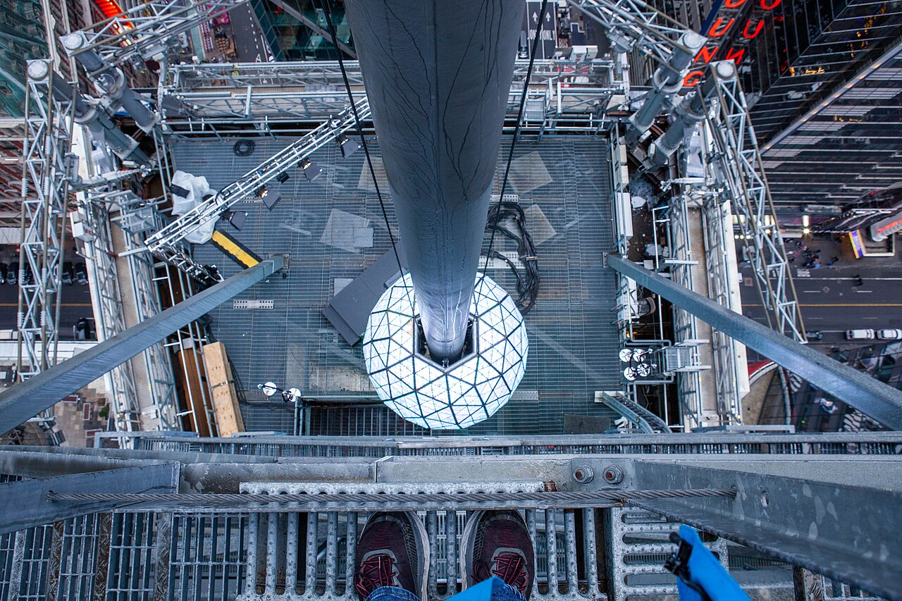 The Times Square New Year’s Eve ball seen from above